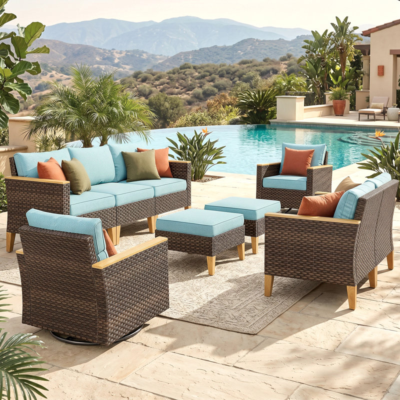 Ensemble de conversation d'extérieur en osier avec chaises pivotantes Wanyae, Non