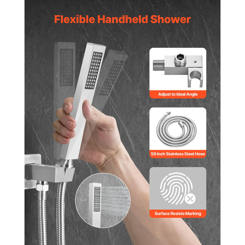 Shower Faucet Set, Rainfall Bathroom Shower System With 12-Inch Square Rain Shower Head And Handheld Spray, Ceiling Mount Bath Fixtures With Brass Valve And Trim Kit, Brushed Nickel