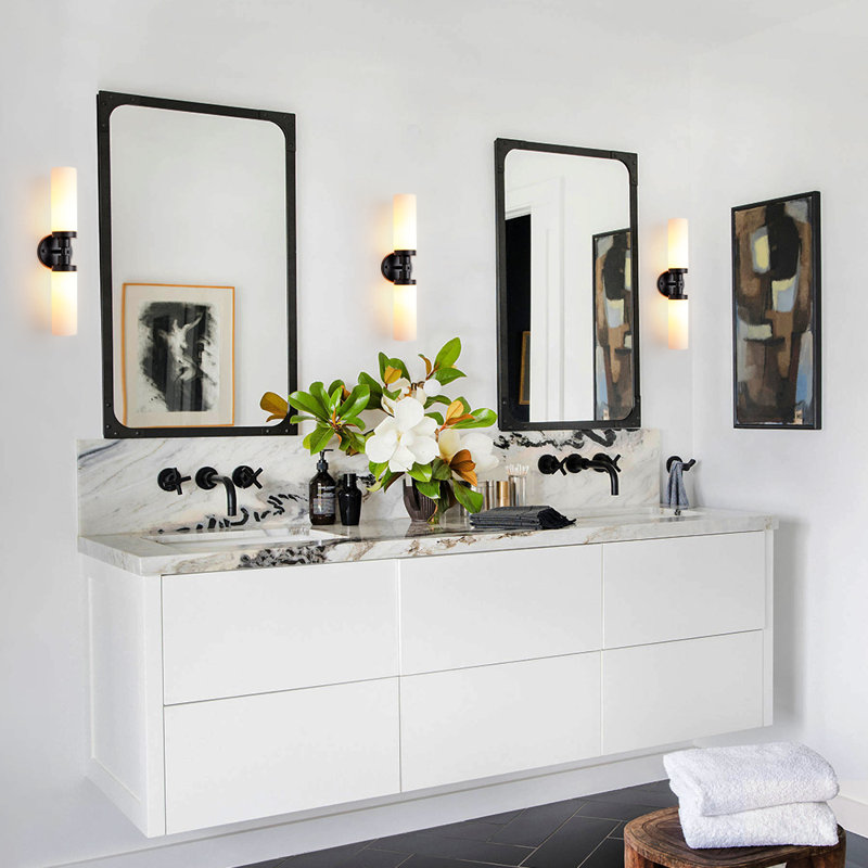 2-Light Dimmable Cylinder Glass Vanity Light, Matte Black