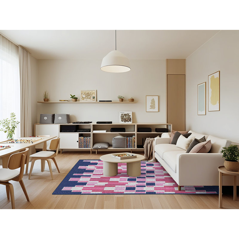 Tapis à motif géométrique violet Kian, Rectangle 7 pi x 9 pi