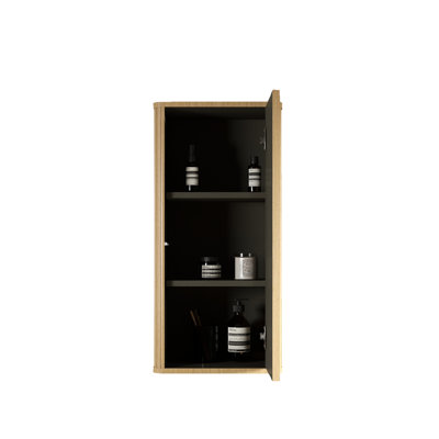 Armoire murale de salle de bain en chêne - Rangement latéral flottant pour petits espaces pré-assemblés Scratch and Water 2 tablettes ajustables