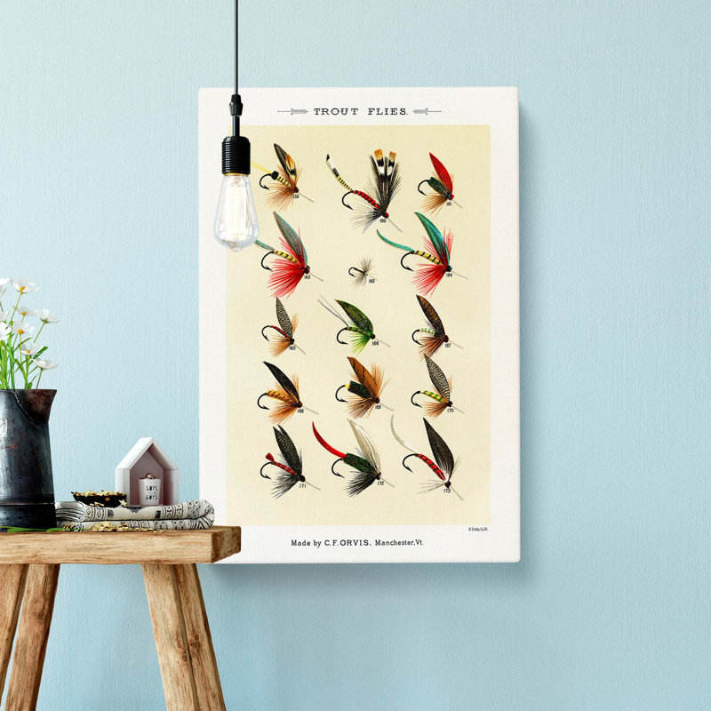 Trout Fishing Flies Version 9 by Mary Orvis Marbury - Wall Art, 50cm H x 35cm W x 3cm D, Wrapped Canvas