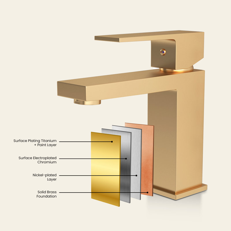 Robinet pour salle de bain à poignée simple avec drain Faucetpopup301, Or brossé