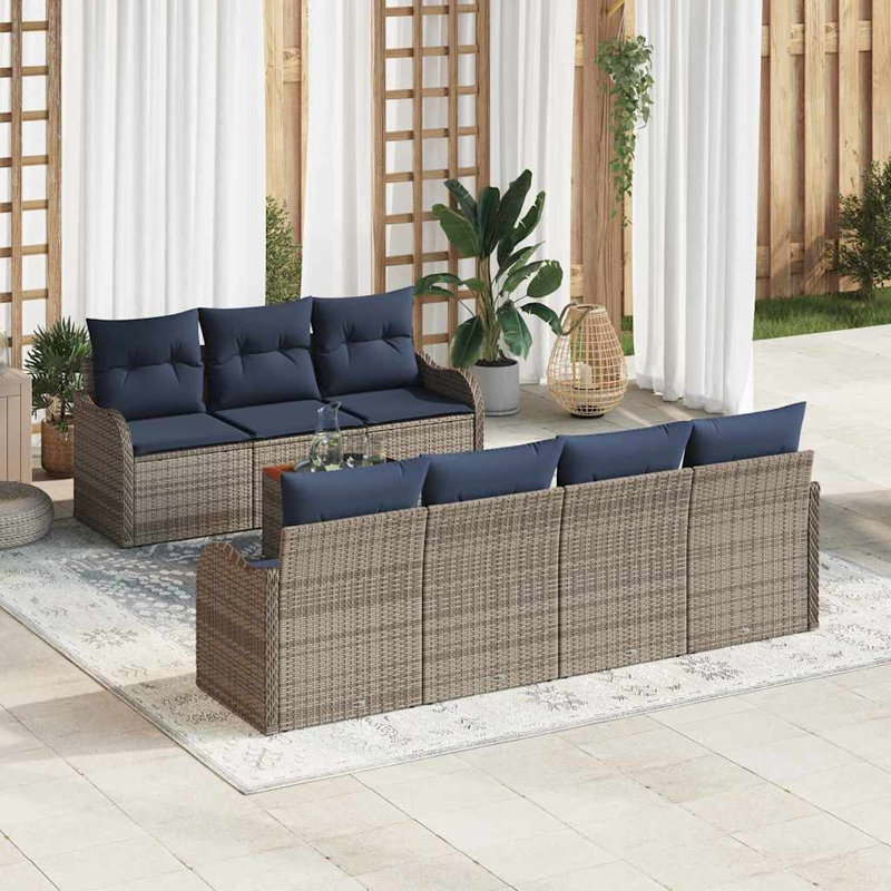 Ensemble de canapé de jardin avec coussin 8 pièces vidaXL, Coussin bleu marine / structure grise