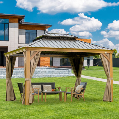 14 Ft. W x 10 Ft. D Aluminum Galvanized Steel Patio Gazebo with Double Roof