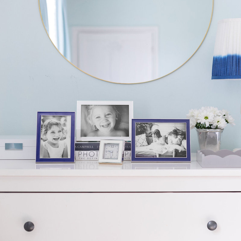 Cadre photo en émail, 5 po x 7 po, Bleu royal / argent