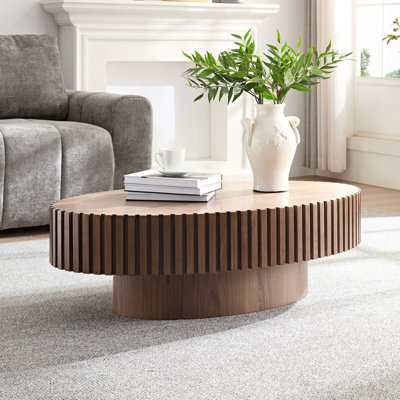 Modern Handcraft Drum Coffee Table Length 43.7 Inch Ellipse Coffee Table For Living Room,Oval Small Coffee Table With Sturdy Pedestal by CHENGGUHENGXIN