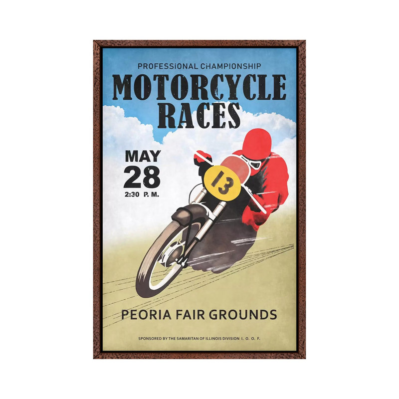Motor-Cycle Races Roanoke by Mark Rogan - Print on Canvas, Classic Brown Wood Framed, 66.04cm H x 45.72cm W x 3.81cm D