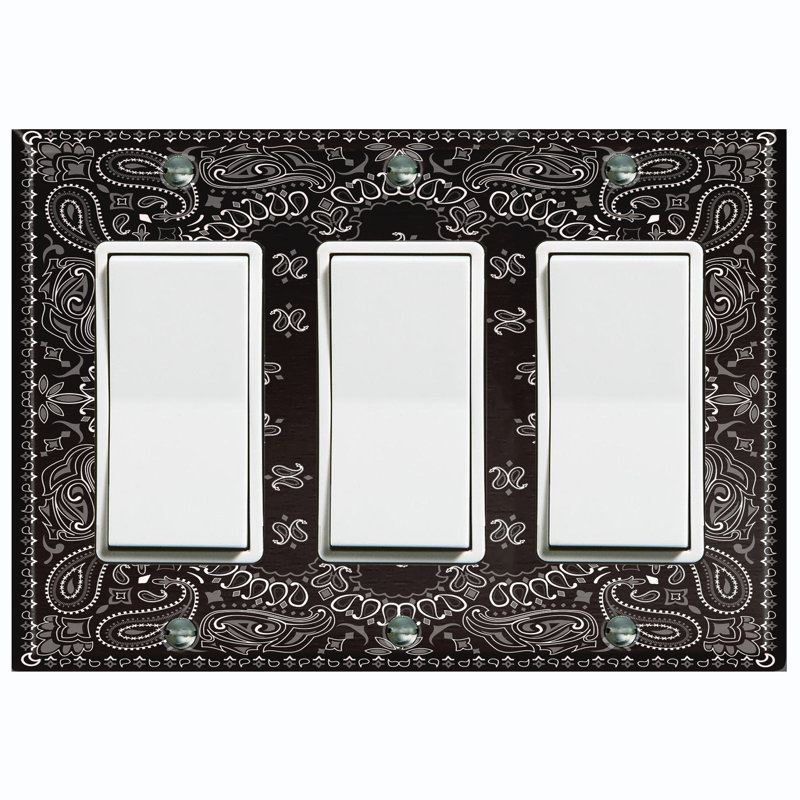 Patterned 3 - Gang Toggle Light Switch Standard Wall Plate, Black