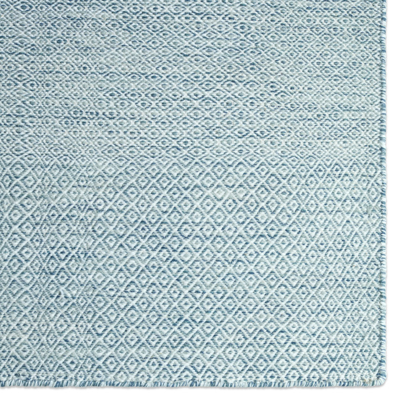 Provence Wool Geometric Area Rug in Light Blue/Ivory, Rectangle 6' x 9'