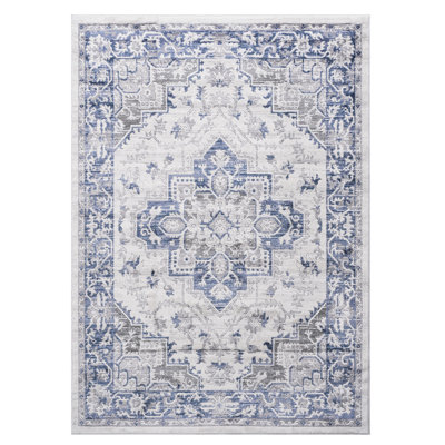 Blue/Grey/ 5X7 Area Rug, Non-Shedding & Stain , Perfect For Living Areas, Bedroom Dining Office Environments Loom Mat, Blue Grey Pattern, Non-Shedding, Living, Bedroom, Dining, Use