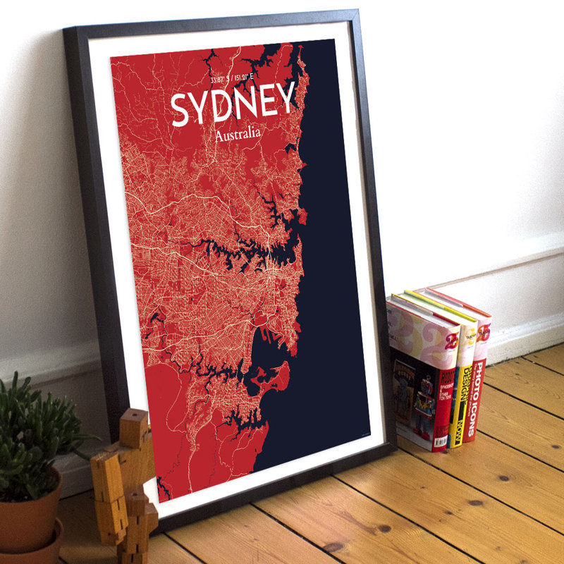 Sydney City Map 1 Piece Wall Art, 61cm H x 45.7cm W x 0.13cm D