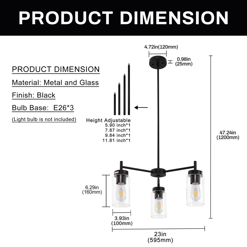 Luminaires modernes 3 lustres contemporains, Noir mat