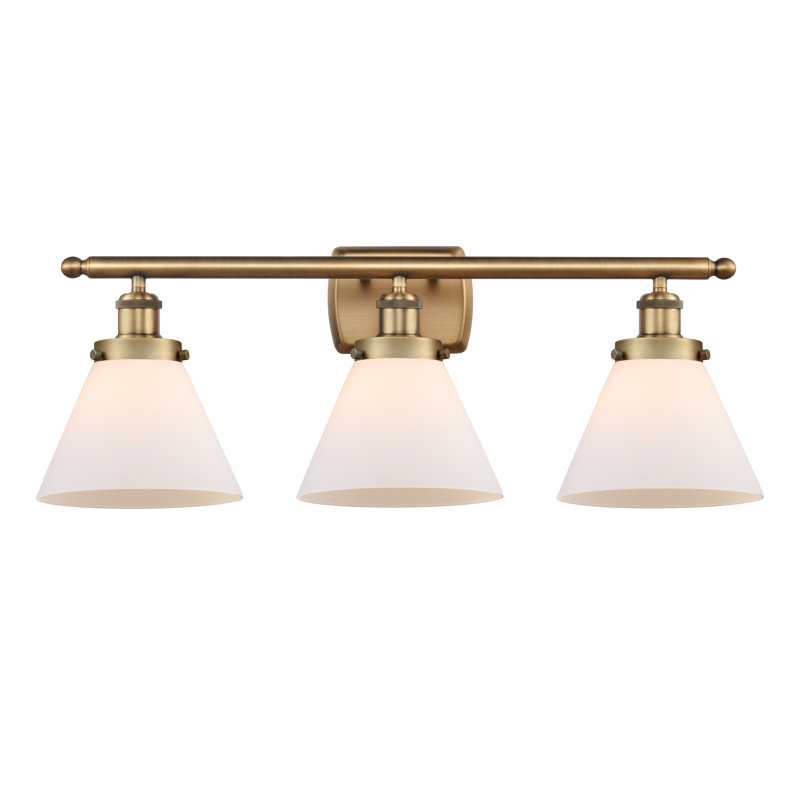 Ballston Urban Cone - 3 Light 28" Bath Vanity Light, LED, Matte White, Brushed Brass