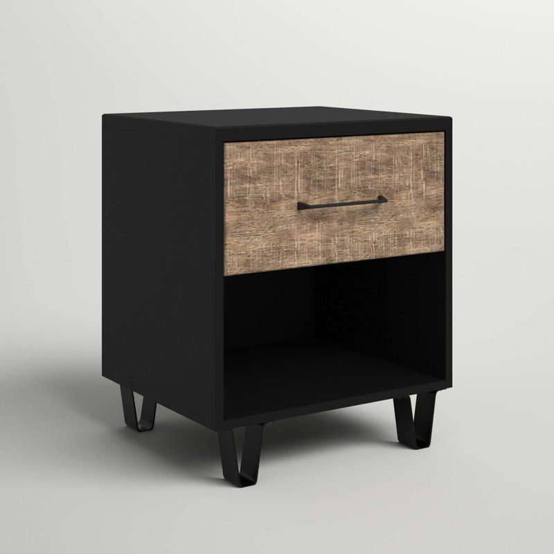 Arlen 1-Drawer Nightstand Weathered Oak and Matte Black, Matte Black/Weathered Oak