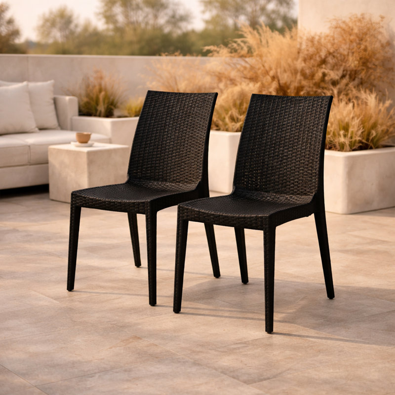 Chaise de patio d'extérieur empilable Quade, Noir, Ensemble de 2