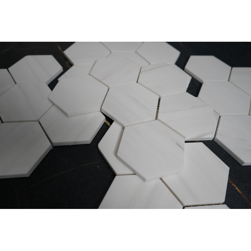 Bianco Dolomite 4" Hexagon Glossy