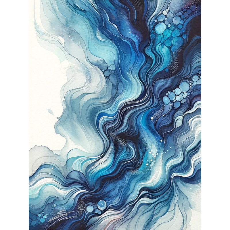 «Ocean's Whisper: Abstract Blue Swirls», reproduction d'art sur toile tendue