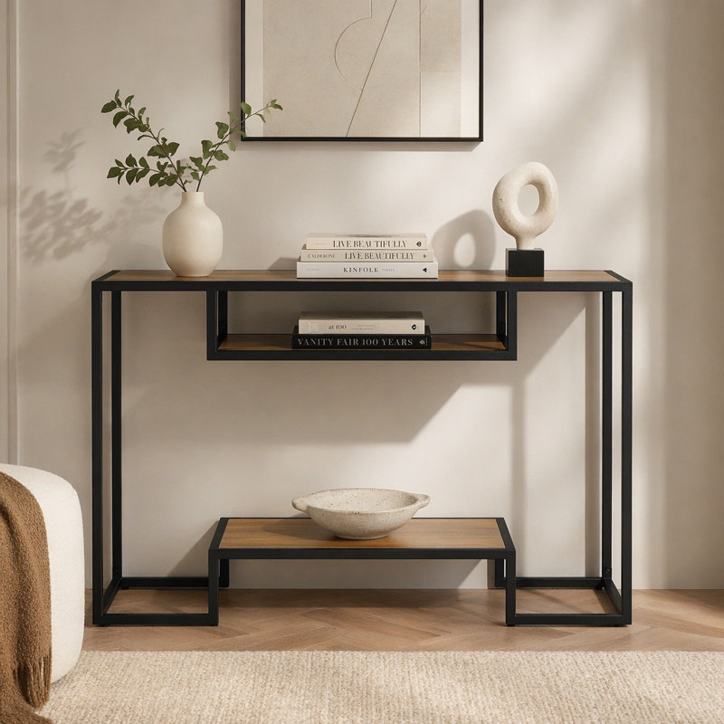 Table de canapé Idella, 30.03" H x 14.03" W x 48.03" D, Oak / Black, No Decal/Laminate Design