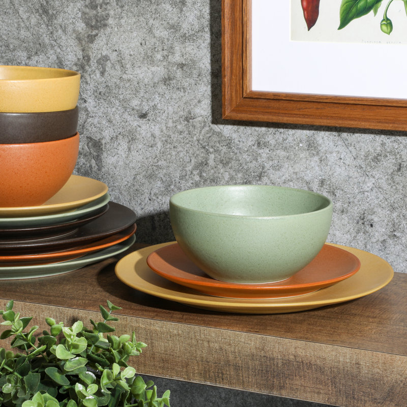 Capetown Assorted Color Reactive Glaze Ceramic Dinnerware Set, Service for 4