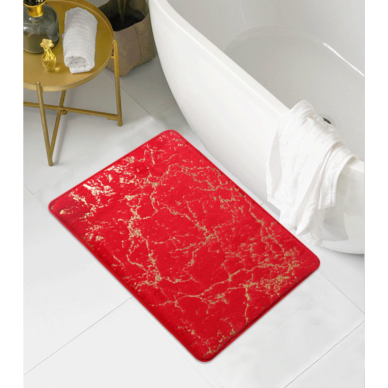 Laterica Non-Slip Bath Rug, Red/Gold