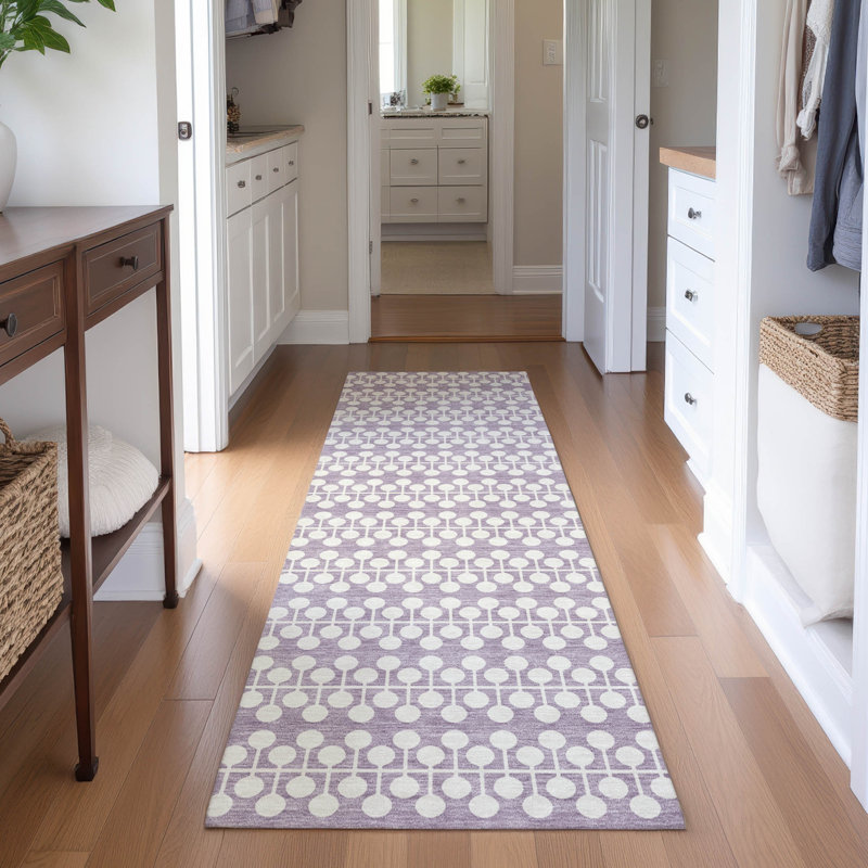 Premium Machine Washable Mayfield AMF2247 Geometric Rug, 2'3" x 7'6" Runner, Lavender