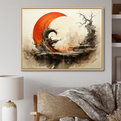Art bouddhiste orange et beige Enso Lumières - Art mural spirituel, salon