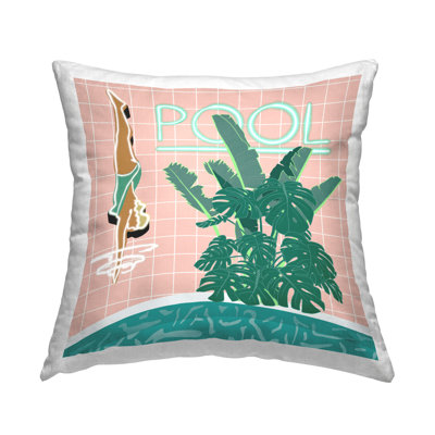 Retro Diving Pool Decorative Printed Throw Pillow Design by Jen Bucheli