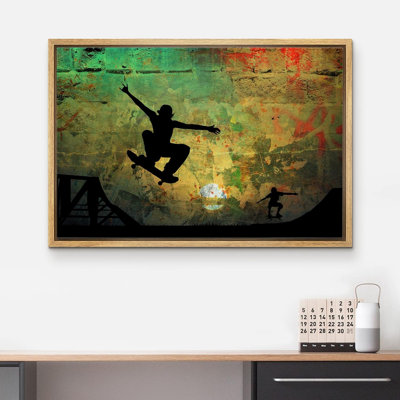 "Skateboard Staters jouant sur fond grunge rustique" sur toile