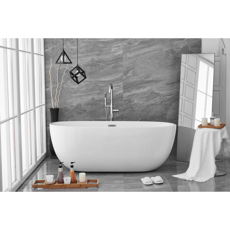 Cateisha 67'' x 30.7'' Soaking Acrylic Bathtub, Polished Chrome