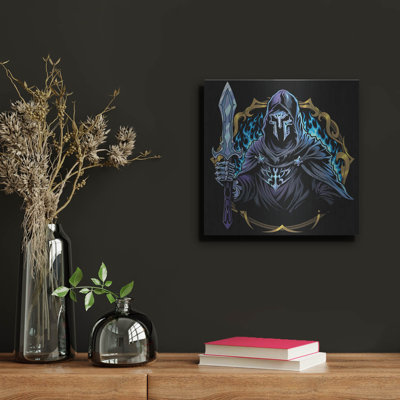 «Dark Shrouded Knight with Sword» par FlyLand Designs, art mural en métal, 12 po x 12 po