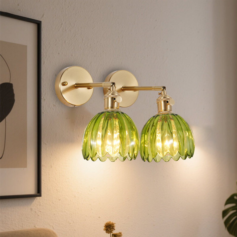 Vintage Green Glass Wall Sconce-(Set Of 2)