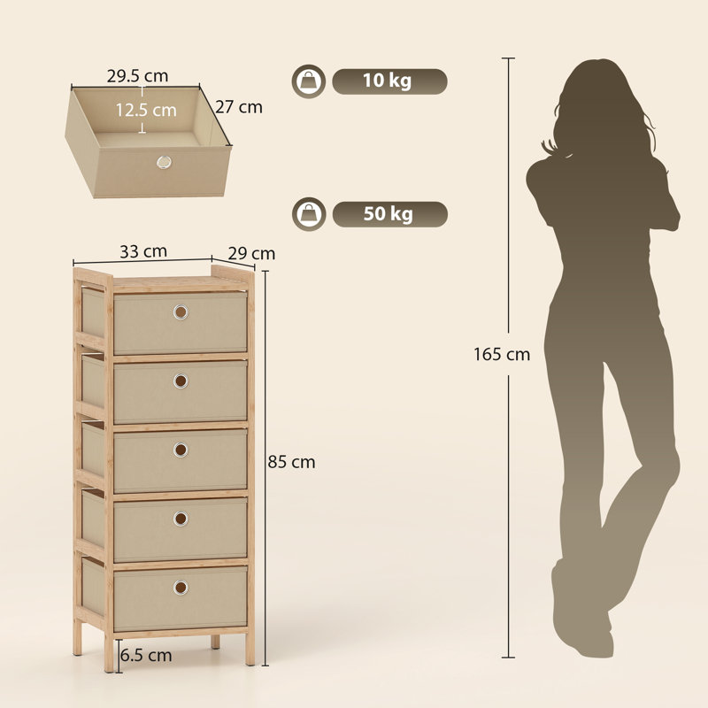 33cm W 5 - Drawer Chest of Drawers, Cream