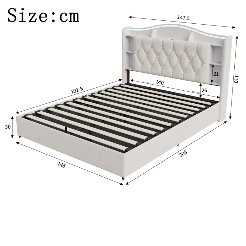 Solid Wood Ottoman Storage Bed, Beige, 140 x 190 cm