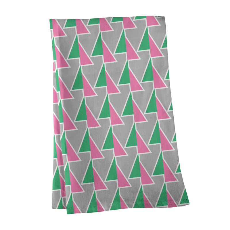 Torchon à flèches, Vert / gris / rose, Croisé en coton