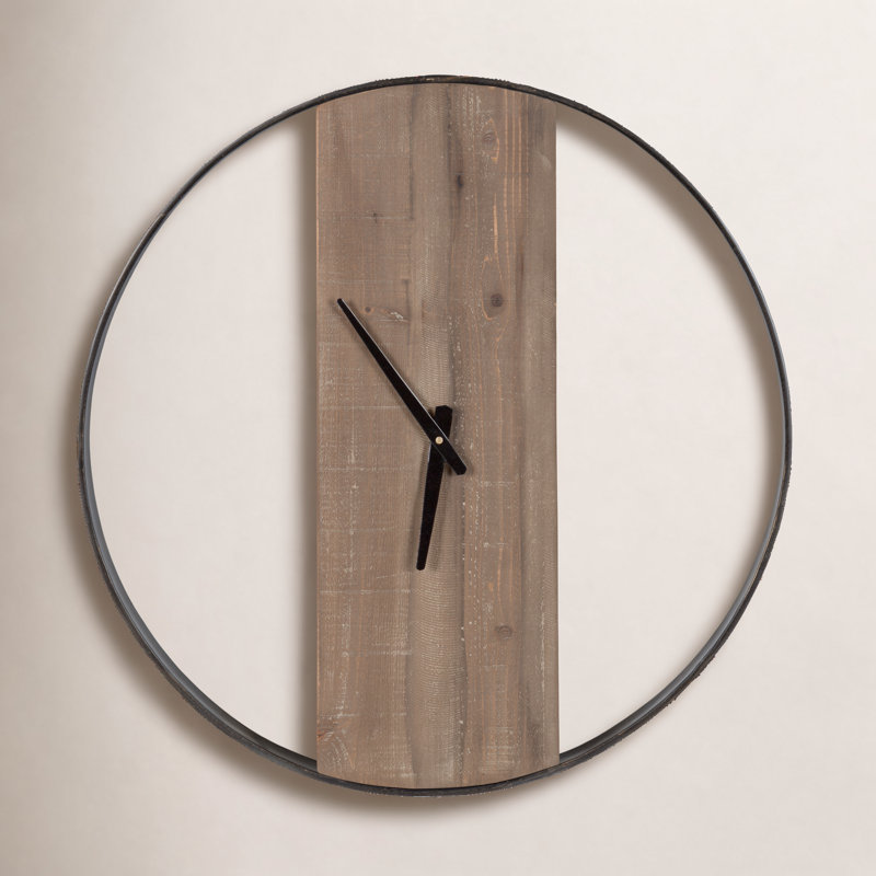 Gwennie 32" Metal Wall Clock, Natural/Black, 24" Diameter