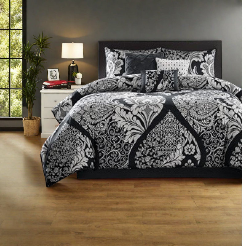 Ensembles de literie pour grand lit de qualité supérieure, damas de satin de coton noir, maison moderne
