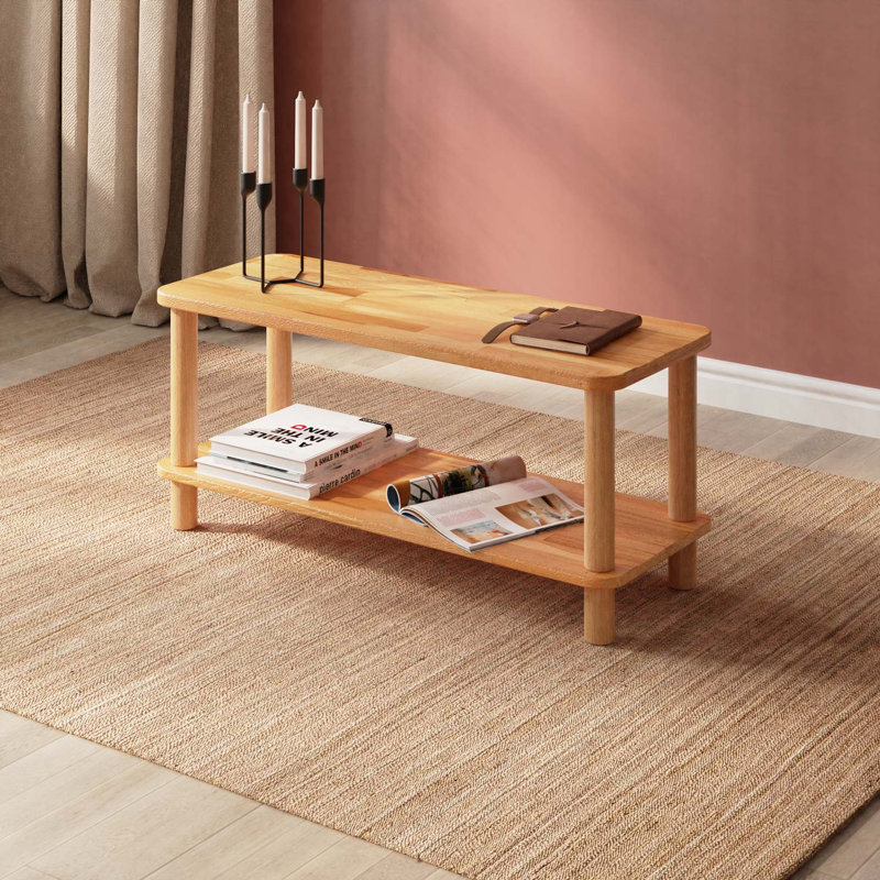 Austin Modern Solid Wood Rectangular Coffee Table with Storage Shelf – Sleek & Versatile, 17.4'' H x 39.4'' L x 15'' W