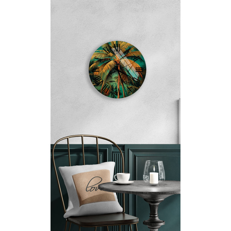 Horloge murale Golden Palm Tree, Noir