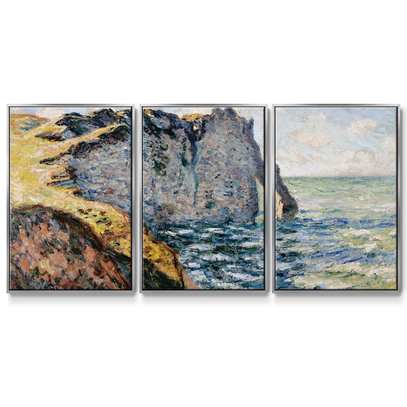Ensemble de 3 pièces encadrées sur toile Monet, Encadrement argenté, H 36 po x l 75 po x P 2 po