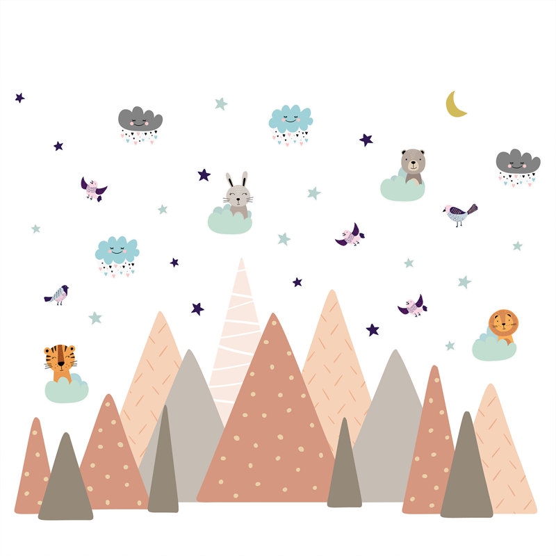 Sleepy Animals in the Boho Mountains Kids Wall Sticker