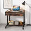 Bureau debout compact et réglable avec roulettes, bois d'ingénierie et métal, brun rustique et noir classique