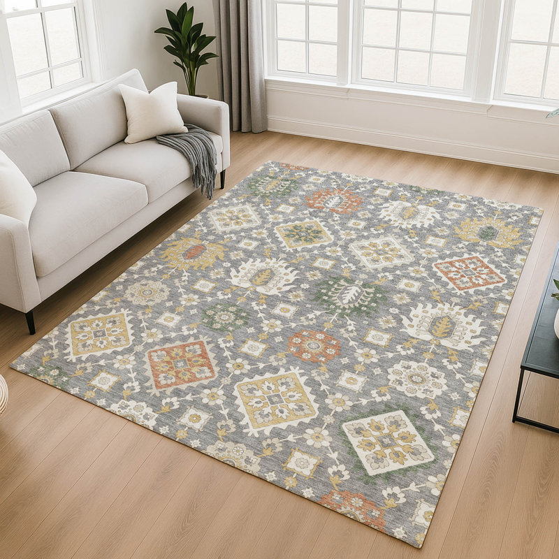 Premium Machine Washable Mayfield AMF2200 bohemian Rug, Gray, 3' x 5'