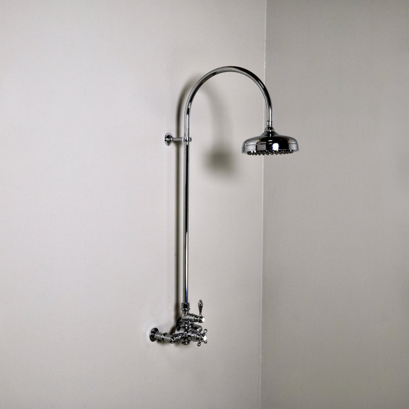 Système de douche thermostatique apparent de 52 pouces, fixé au mur, avec poignées à levier/croix de 1,75 GPM