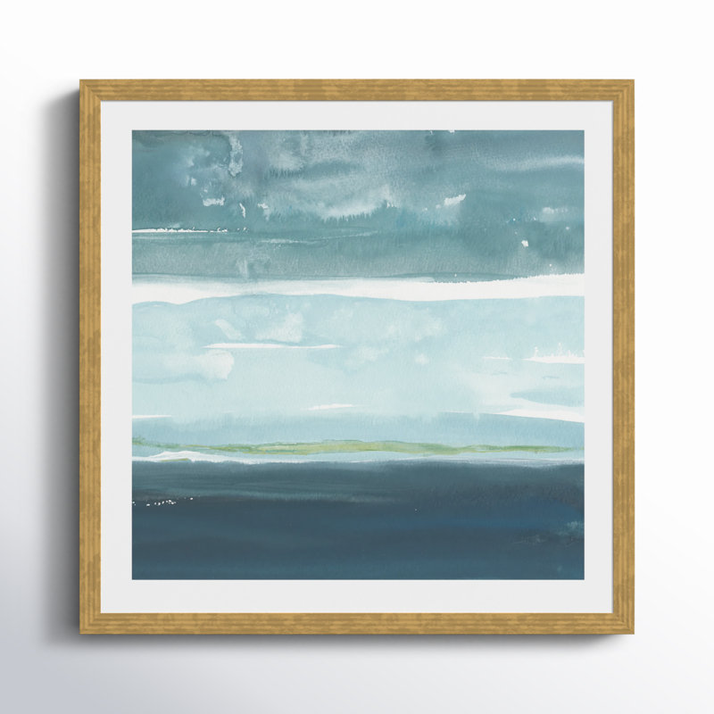 Teal Horizon II Painting by Rob Delamater, 12"H x 12"W, Gold