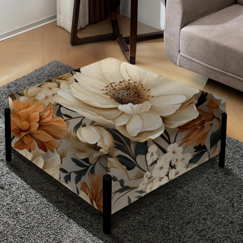 Boho Earthy Blooms Poppies Bloom IV - Grand repose-pieds carré floral