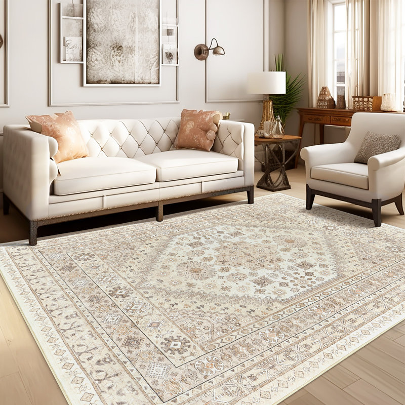 Tapis lavable antidérapant Medallion (crème), Rectangle 9 pi x 12 pi