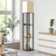 Lampe sur pied colonne Vax avec tablettes, bois massif, ports USB et ampoule incluse-422870701