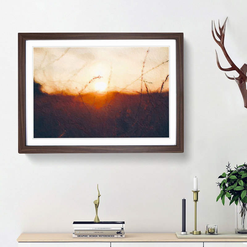 Sunset over the Meadow - Picture Frame Painting Print, Walnut Framed, 27cm H x 36cm W x 2cm D