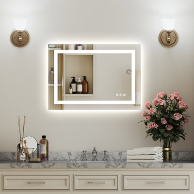 Modern LED Lighted Bathroom Vanity Mirror – Front & Backlit, Dimmable, Anti-Fog Tempered Glass, Wall-Mounted Vertical/Horizontal Makeup Mirror